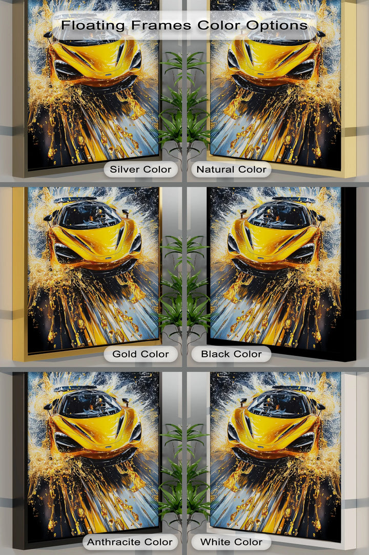 Velocity Splash – Yellow Supercar in Liquid Motion Canvas Print - MyPhotoStation