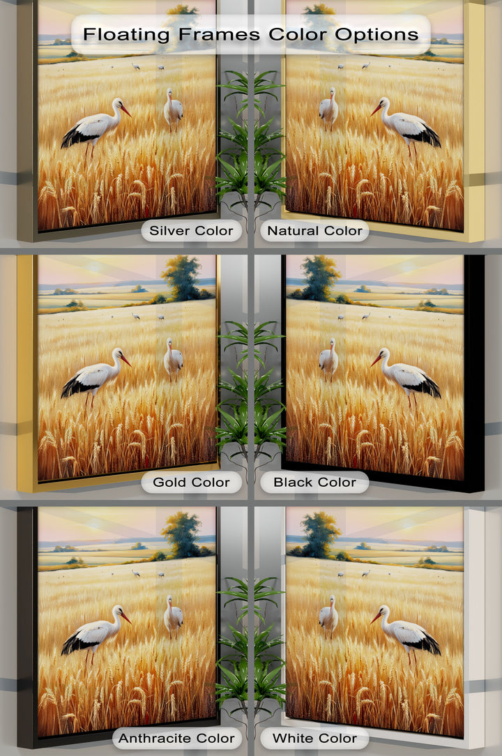 Golden Fields at Dusk – Stork Landscape Canvas Print