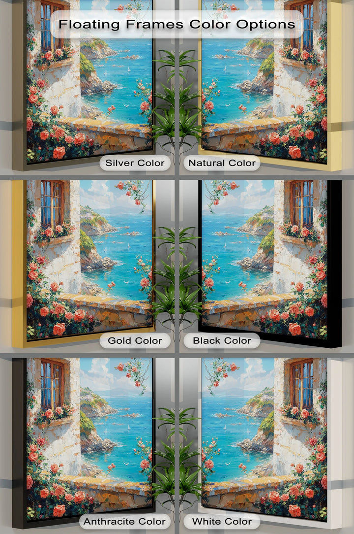 Seaside Roses View – Mediterranean Coast Window Canvas Print - MyPhotoStation