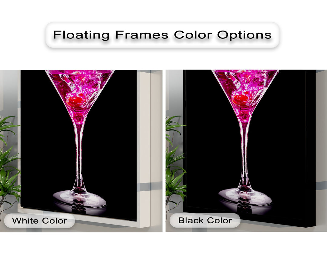 The stillness of a vibrant pink martini, captured in detailed canvas artwork, beautifully highlights the glamorous cocktail wall art.