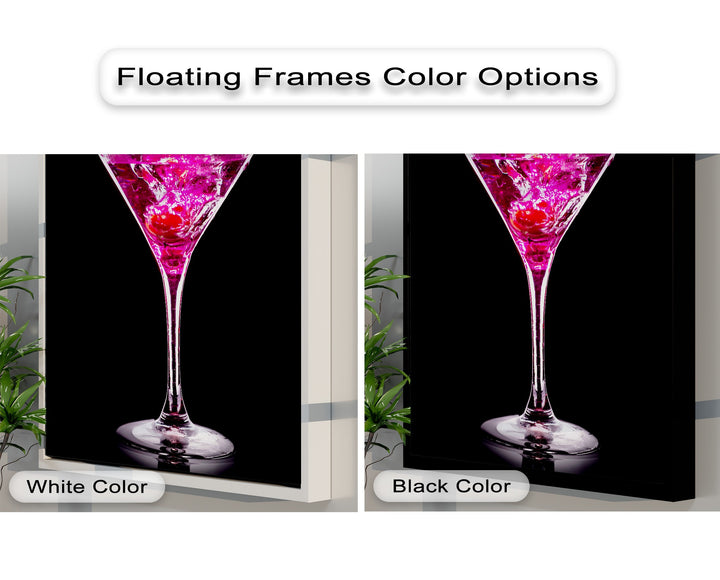 The stillness of a vibrant pink martini, captured in detailed canvas artwork, beautifully highlights the glamorous cocktail wall art.
