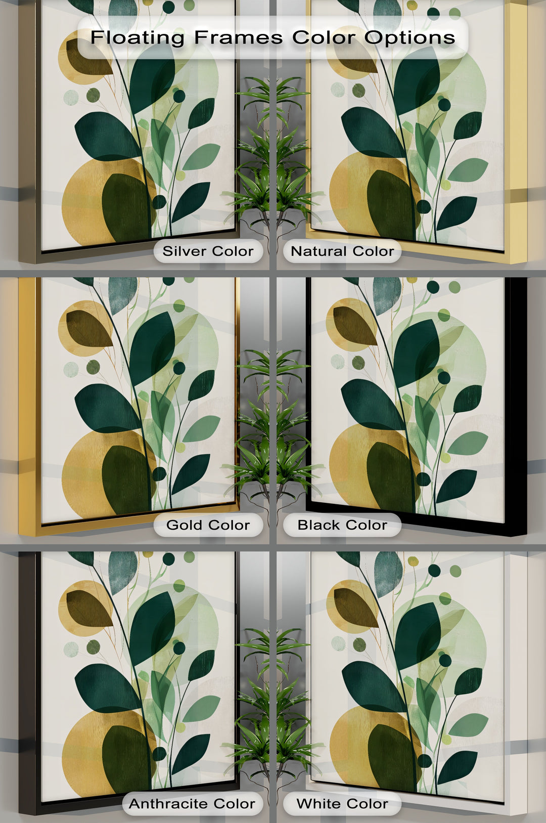 Abstract Botanical Green & Gold Canvas Wall Art | Framed Art
