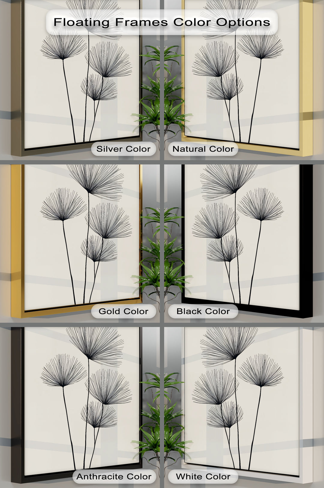 ملخص نباتي أسود وبرونزي لوحات قماشية جدارية | عمل فني مؤطر
