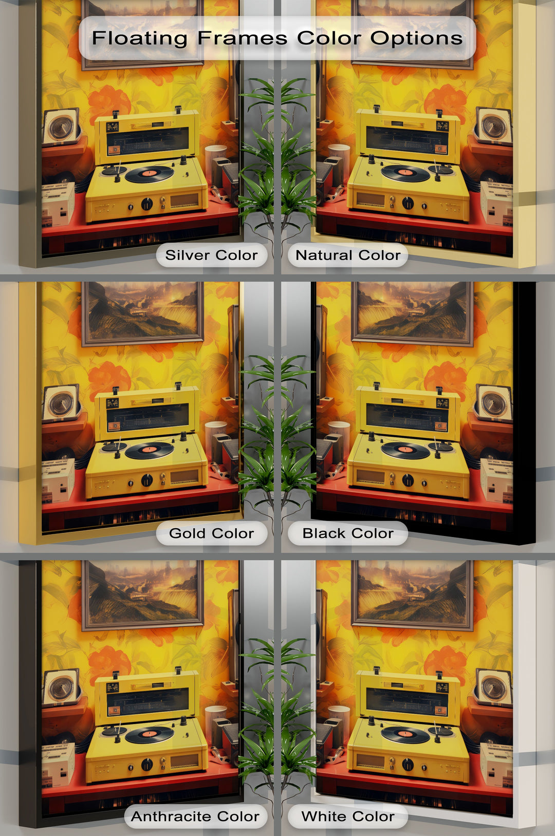 Sunset Groove – Retro Turntable & Futuristic Landscape Canvas Print
