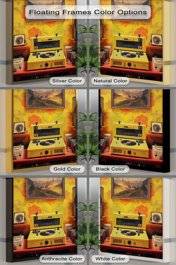 Sunset Groove – Retro Turntable & Futuristic Landscape Canvas Print