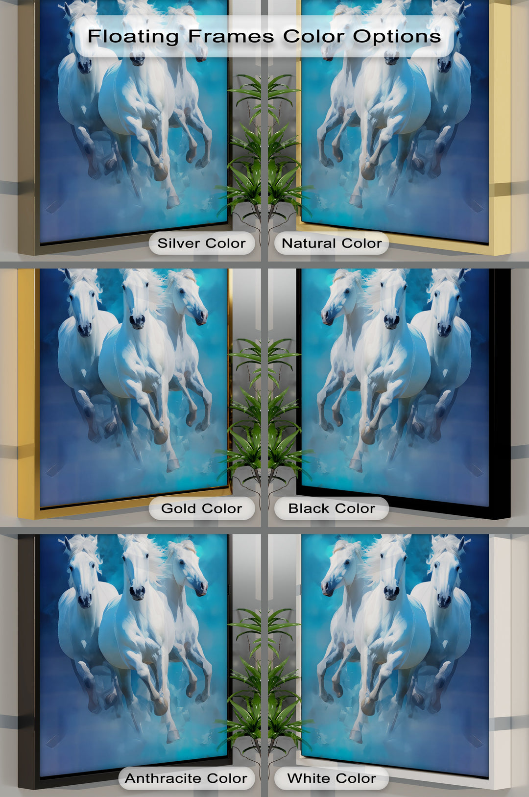 Galloping Spirits – Trio of White Horses in Motion Canvas Print