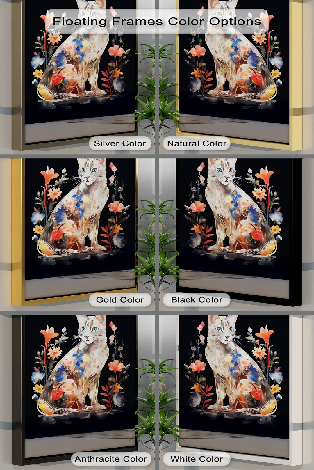 Botanical Gaze – Floral Patterned Cat with Blue Eyes Cat Canvas Print - MyPhotoStation