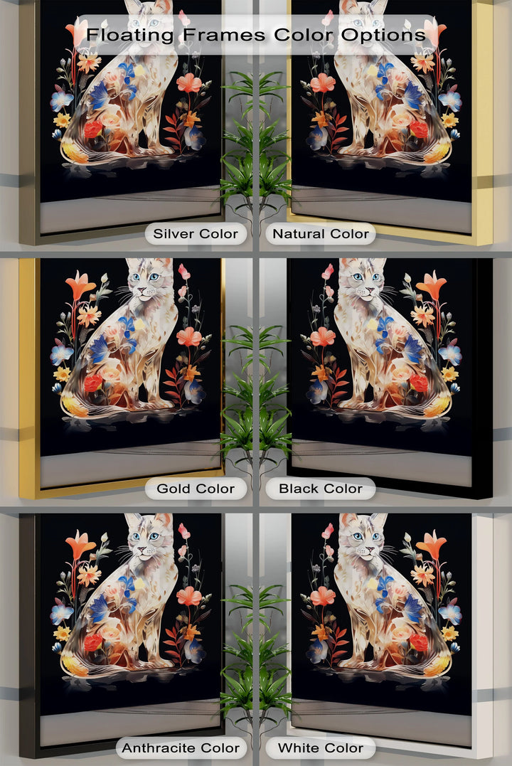 Botanical Gaze – Floral Patterned Cat with Blue Eyes Cat Canvas Print - MyPhotoStation