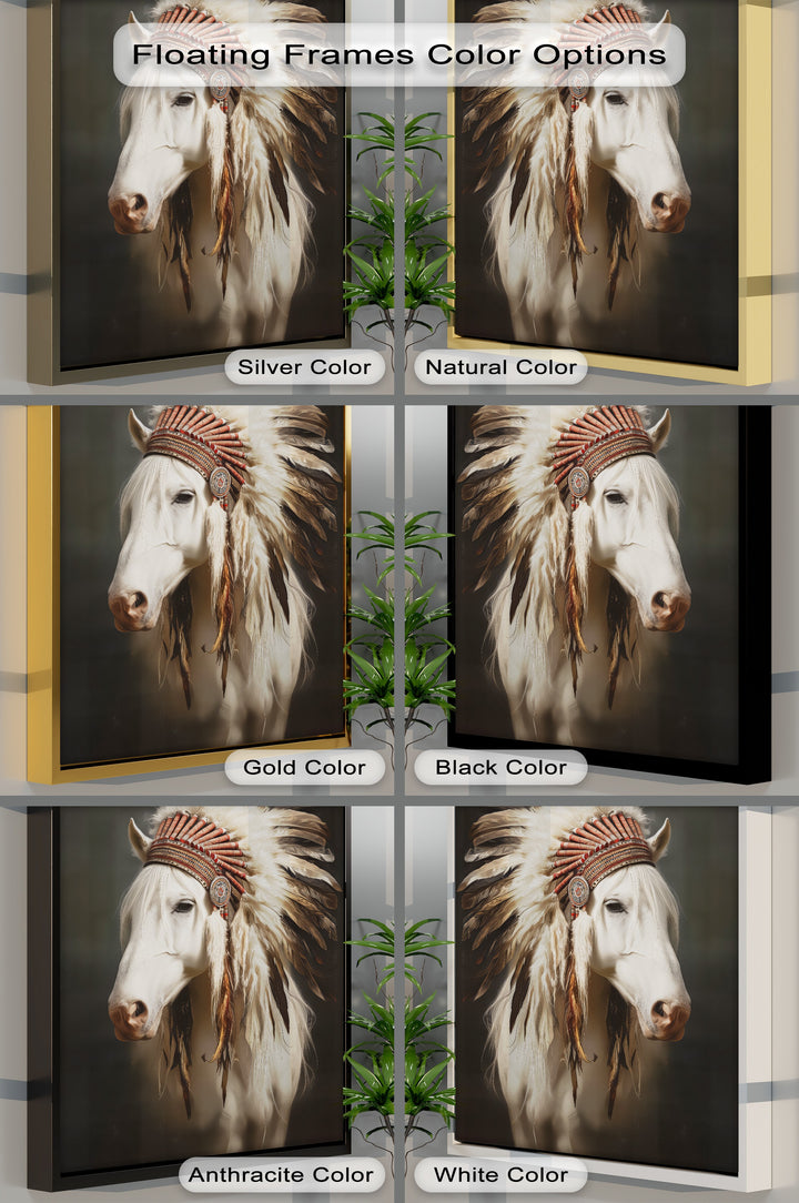 White Horse with Feathered Headdress - Horse Canvas Print