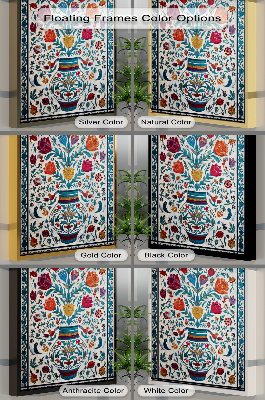 Floral Harmony & Songbirds – Persian Canvas Print