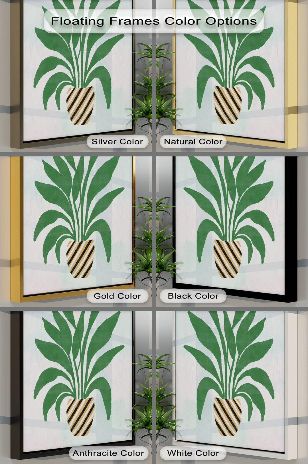 Striped Planter Botanical Art – Minimalist Green Leaf Canvas Print - MyPhotoStation