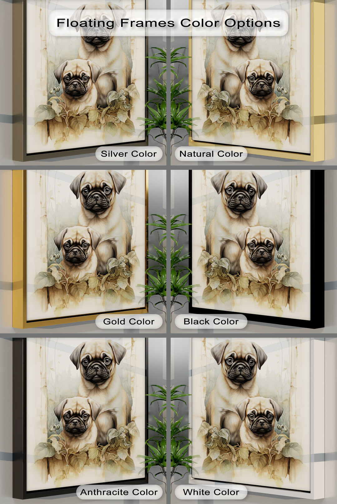 Twin Pug Companions – Vintage Botanical Style Puppies Canvas Print