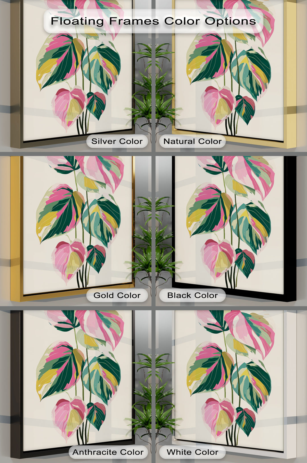 Pink and Green Leaves - Canvas Wall Art | Oversized Wall Art
