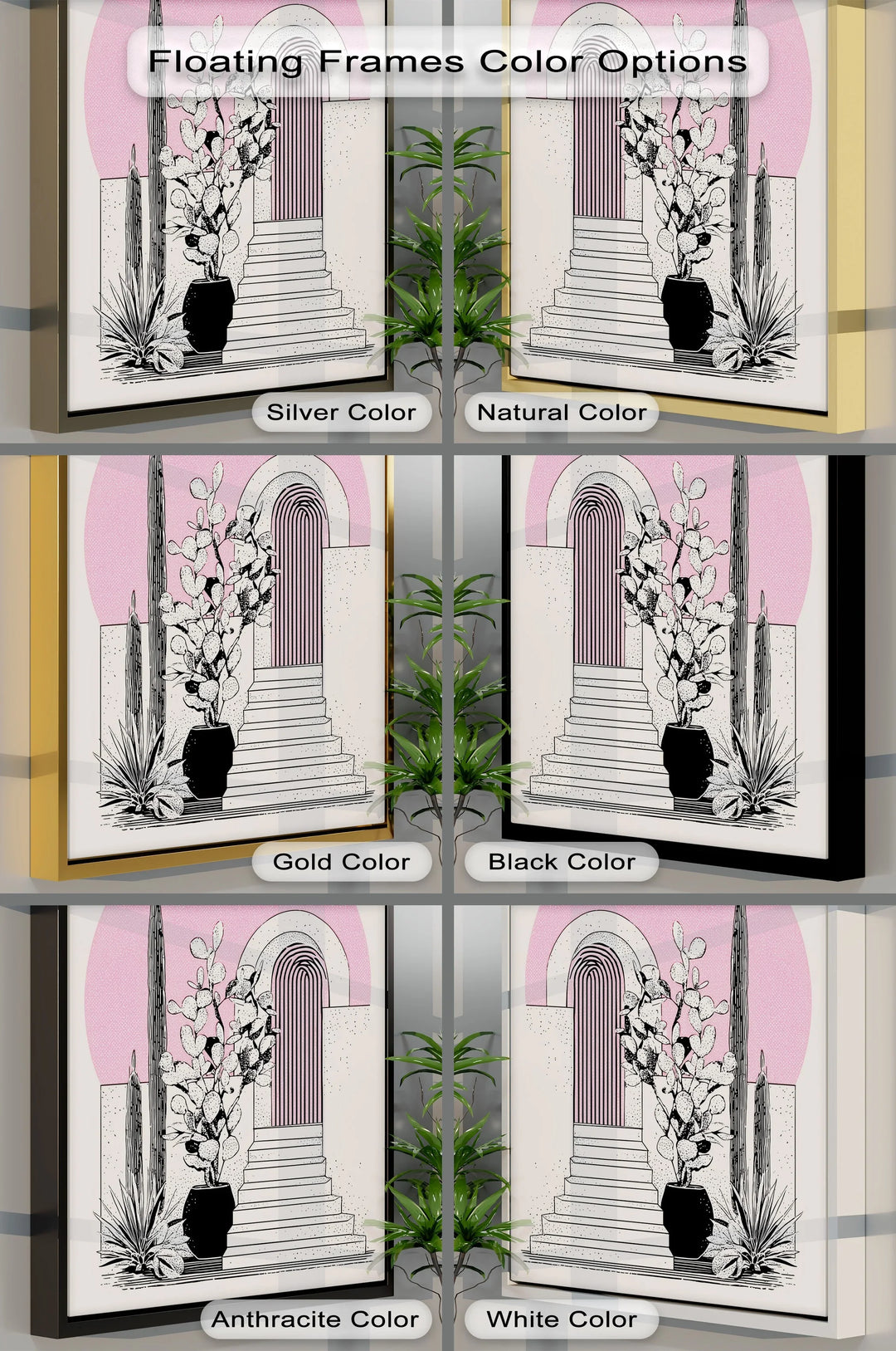 Modern Desert Archway Illustration – Black & Pink Canvas Print - MyPhotoStation