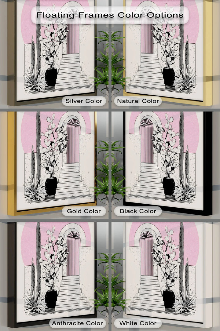 Modern Desert Archway Illustration – Black & Pink Canvas Print - MyPhotoStation
