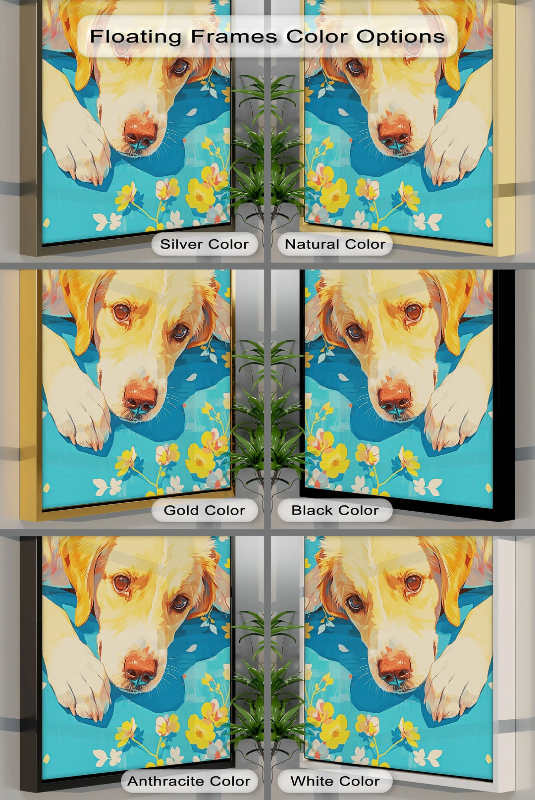 Sunlit Gaze – Playful Floral Dog Portrait Puppies Canvas Print - MyPhotoStation