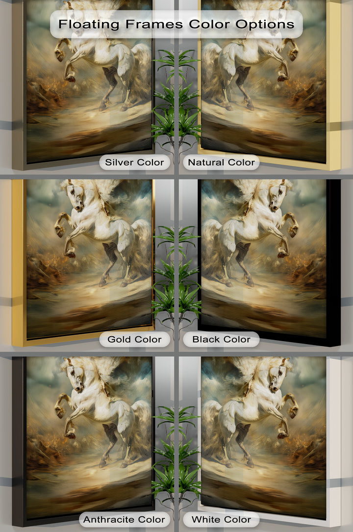 Eclipsed Thunder – Majestic Rearing White Horse Canvas Print
