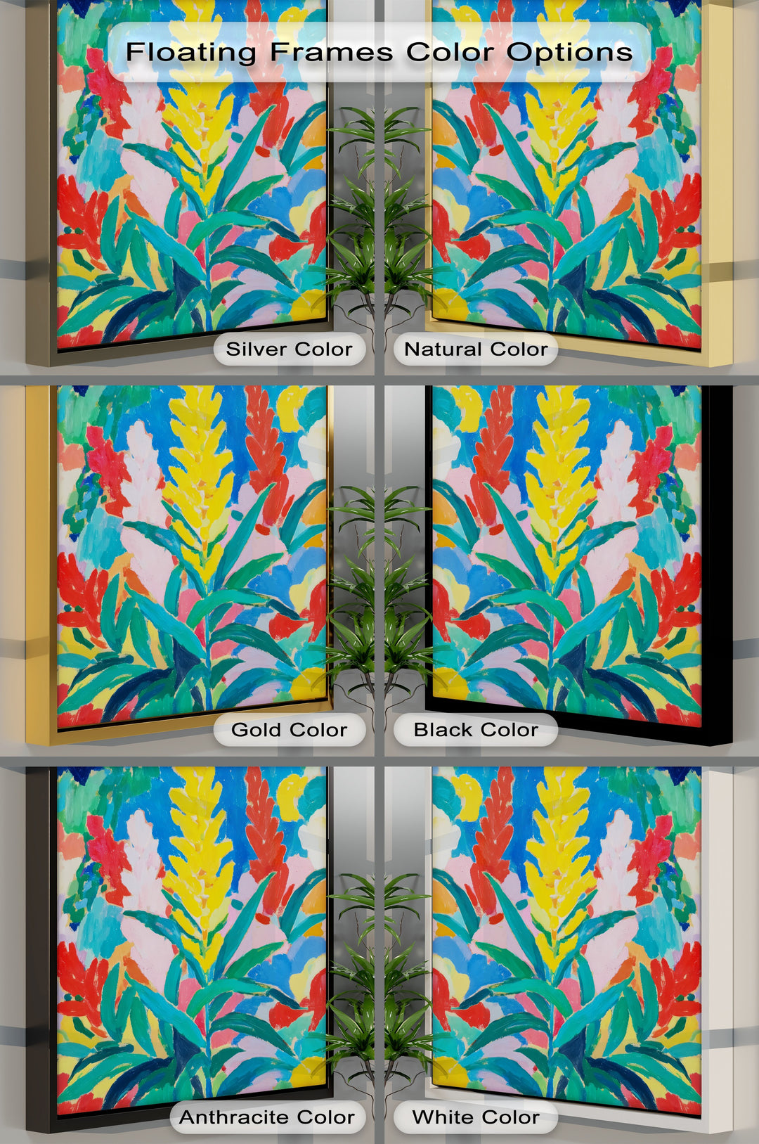 Dominated by lively shades of red, yellow, and green, this vibrant Fauvist flower hanging canvas presents a colorful abstract garden wall art.