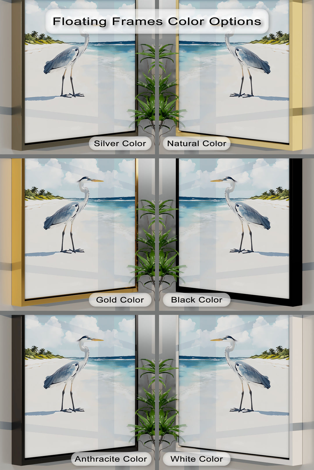 Coastal Heron Under Blue Skies – Tropical Beach Canvas Print