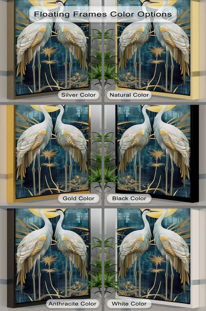 Moonlit Elegance – Golden Cranes Under Full Moon Canvas Print - MyPhotoStation