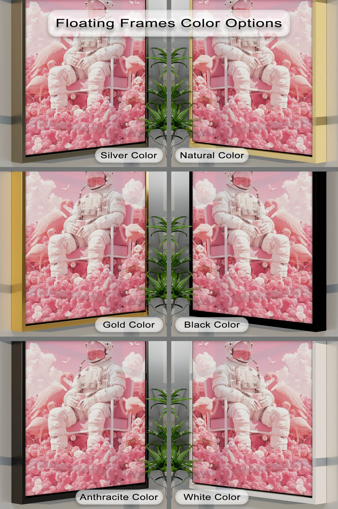 Pink Astronaut in a Flamingo Garden – Surreal Space Canvas Print - MyPhotoStation