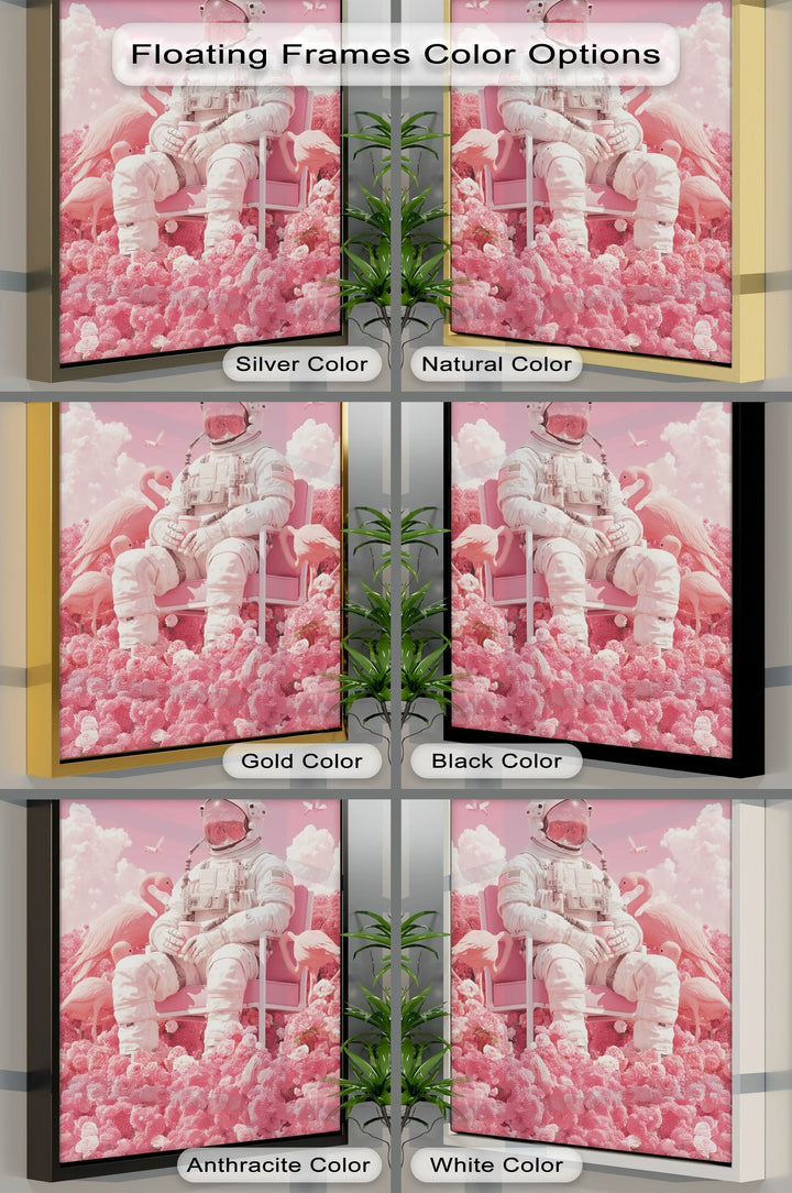 Pink Astronaut in a Flamingo Garden – Surreal Space Canvas Print - MyPhotoStation