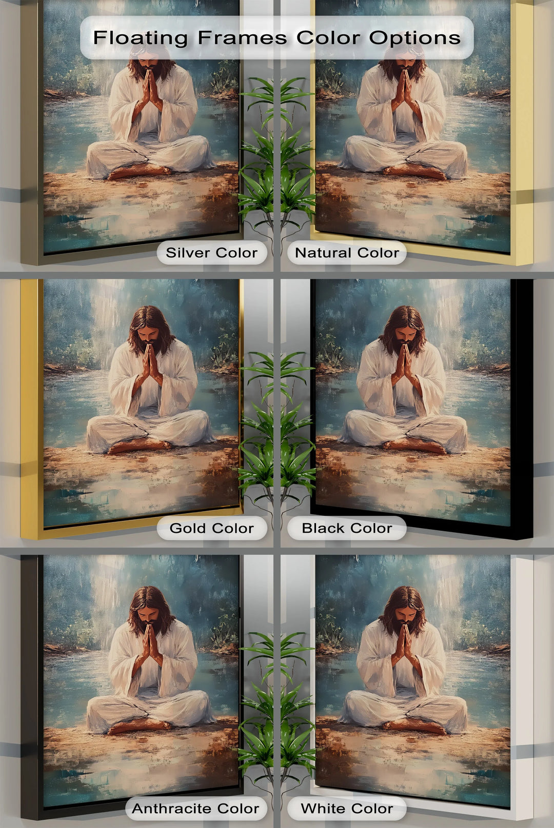 Enhance your room’s spiritual ambiance with this reflective canvas painting of Jesus in deep prayer.

