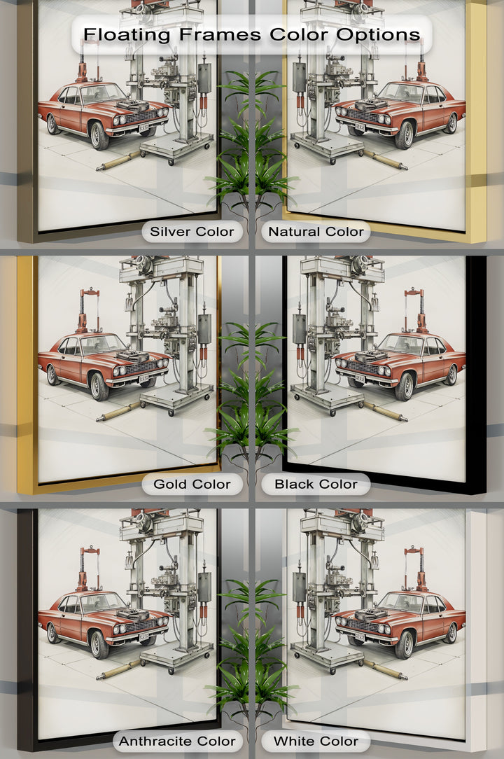 Retro Muscle Car in Workshop - Car Canvas Print