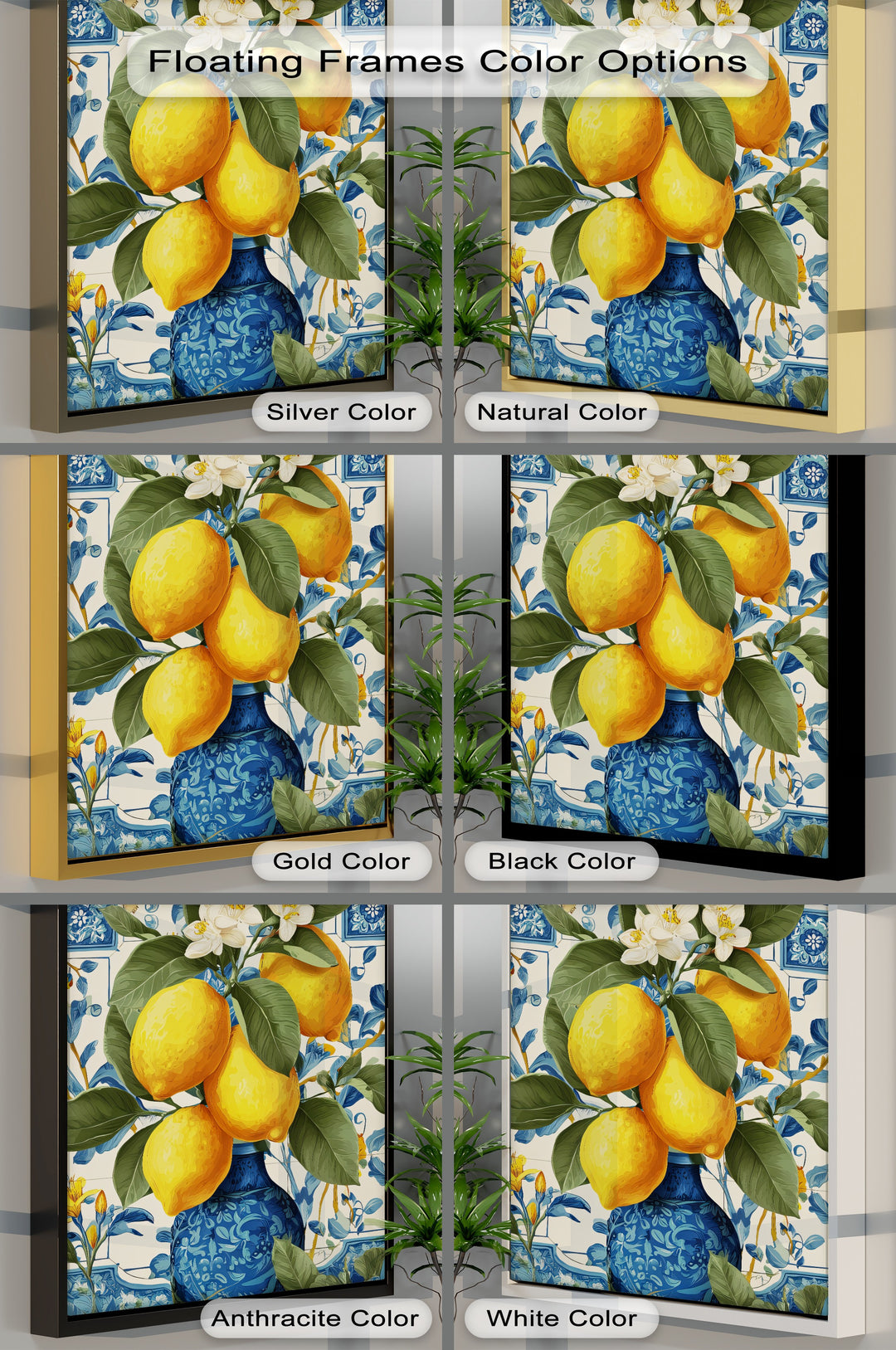 Lemons in Blue Vase - Canvas Wall Art | Wall Art for Living Room