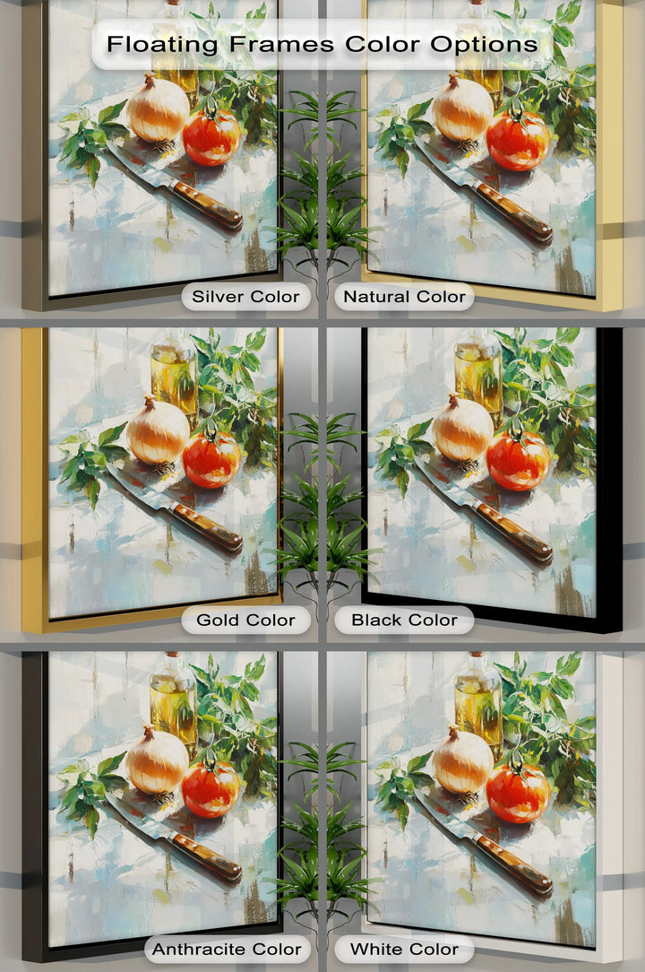 Rustic Kitchen Essentials – Tomato, Onion & Olive Oil Still Life Canvas Print - MyPhotoStation