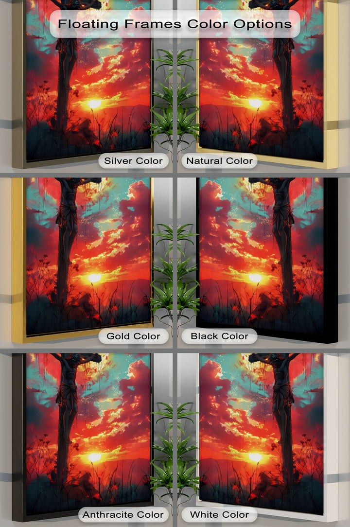 Crimson Redemption – Jesus on the Cross at Sunset Canvas Print