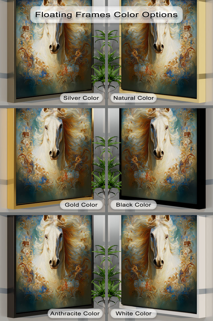 White Horse with Flowing Mane and Ornamental Aura - Horse Canvas Print