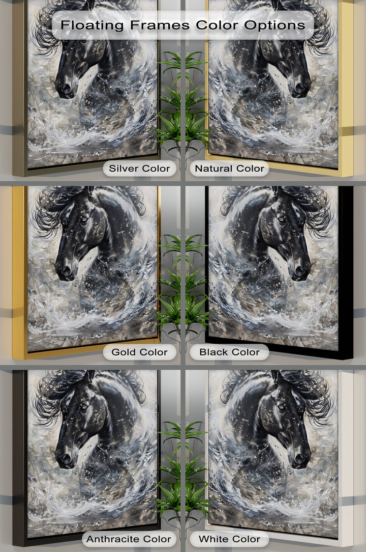 Stardust Fury – Black Horse in Motion Abstract Canvas Print