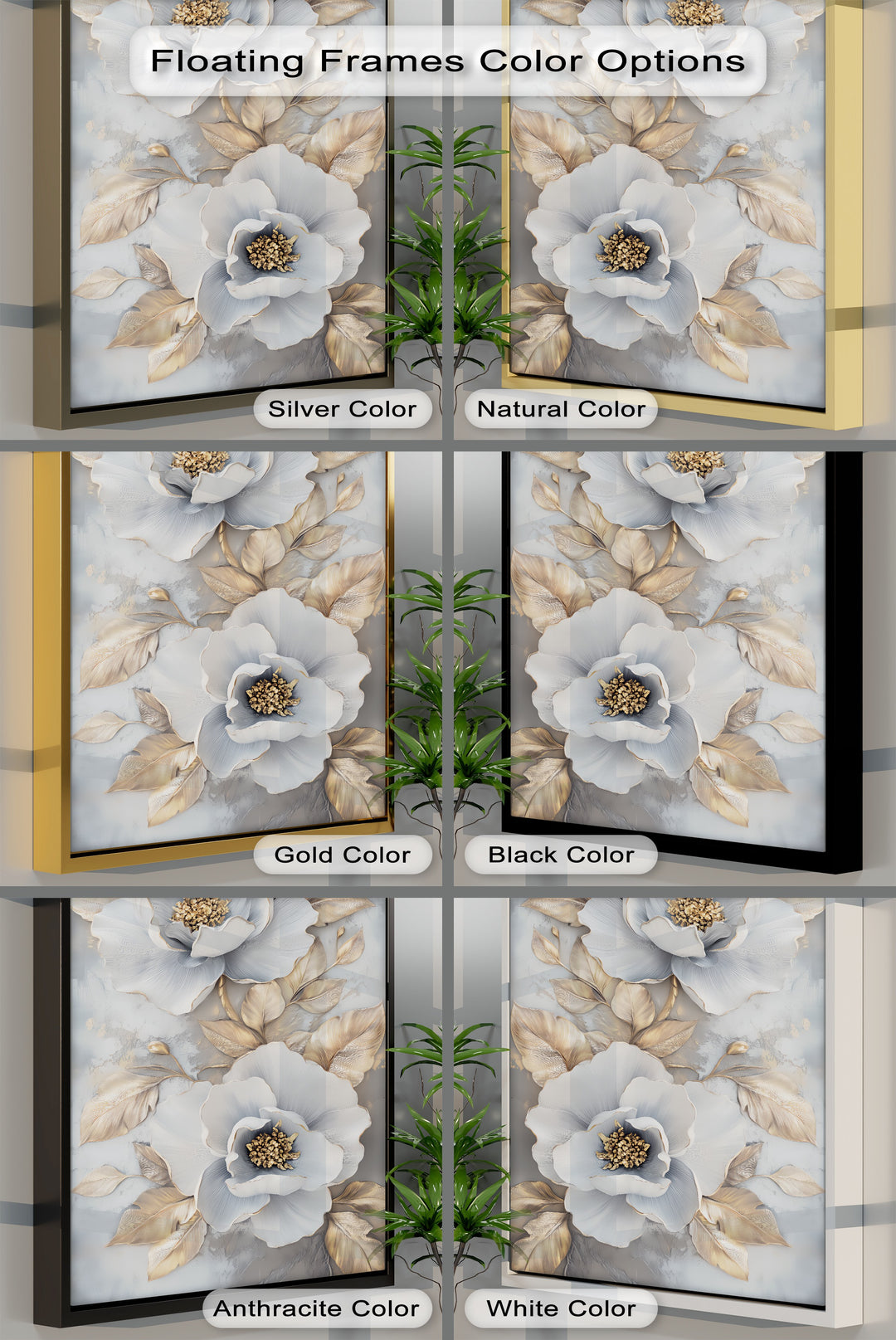 Refined Botanic Wall Art – deep blue flower canvas with golden textures.

