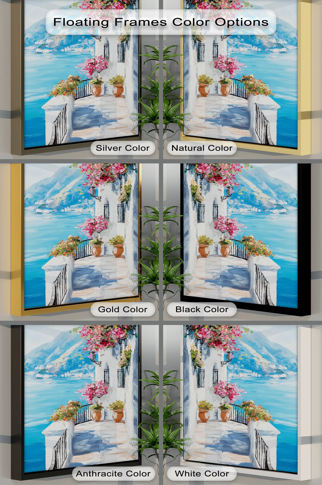 Sunlit Balcony by the Amalfi – Seaside Floral Canvas Print