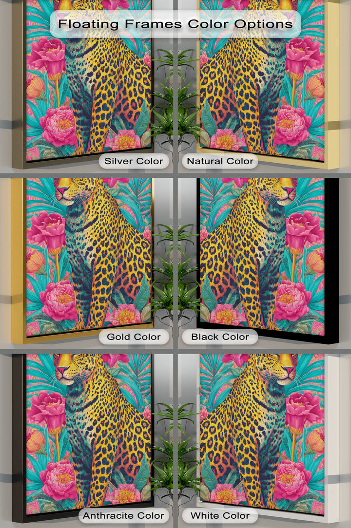 Regal Jungle Majesty – Vibrant Leopard in Floral Canvas Print