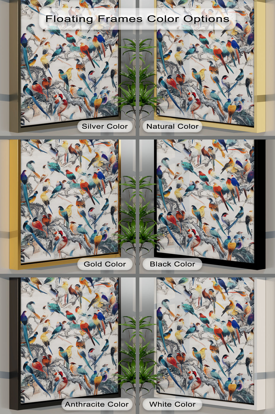 Symphony of Colors – Exotic Birds Gathering Canvas Wall Art | Large Canvas