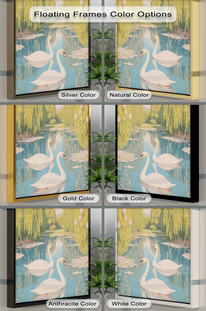 Serene Swan Pair on Lily Pond – Nature Animal Canvas Print - MyPhotoStation