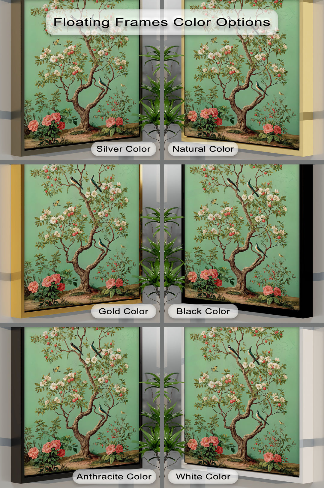 Birds and Blossoming Fruit Tree - Canvas Wall Art | Framed Art