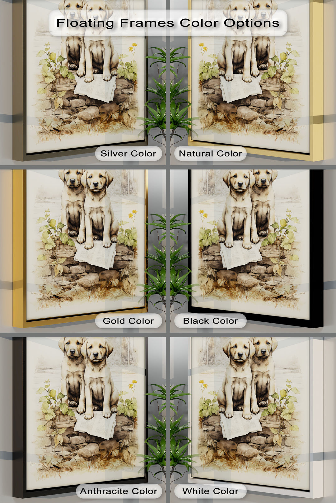 Stone Wall Puppies – Vintage Nature Scene Puppies Canvas Print