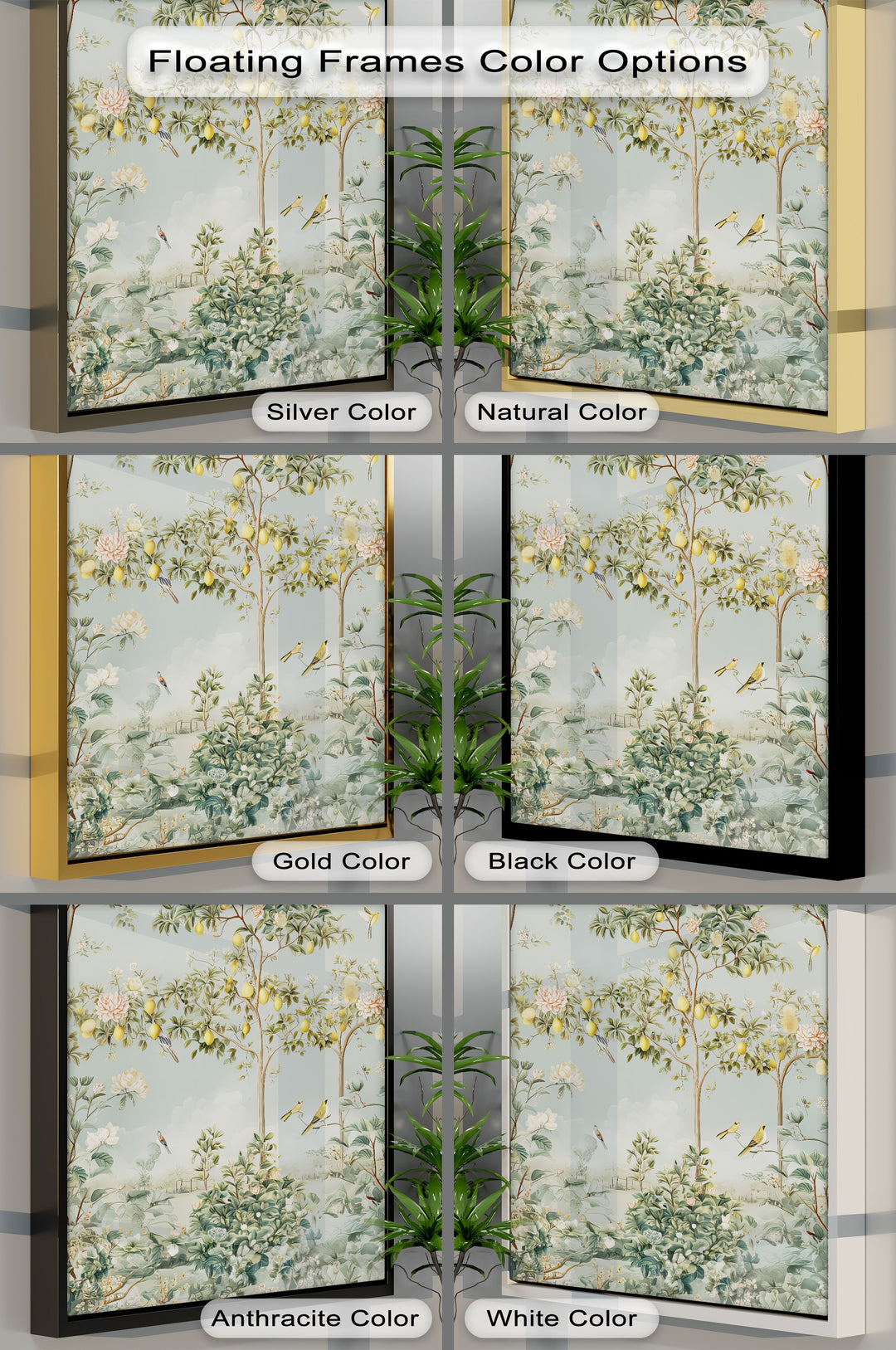 Birds and Trees - Botanical Canvas Wall Art | Framed Artworks