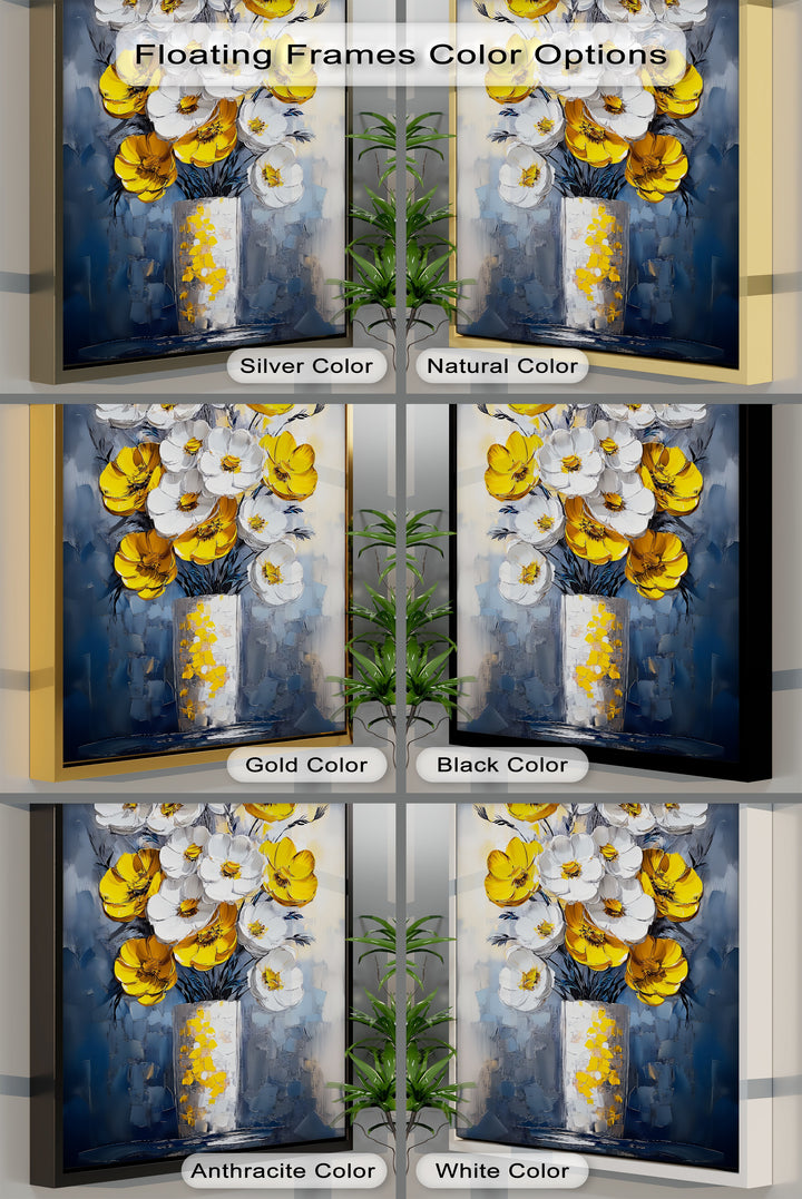 Sunlit Elegance – Yellow and White Poppies in Vase Canvas Print