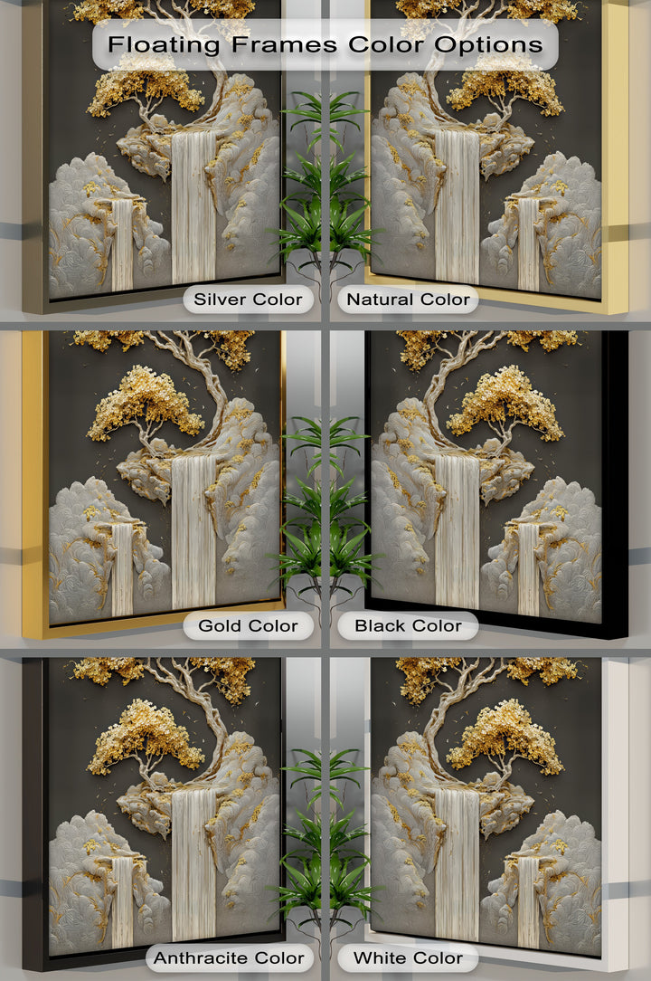 Golden Cascades – Abstract Tree and Waterfall Canvas Print