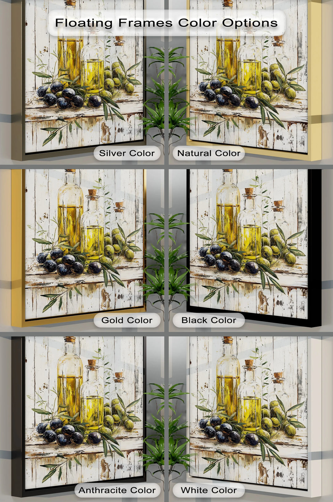 Golden Harvest – Olive Oil Bottles Rustic Kitchen Canvas Print - MyPhotoStation