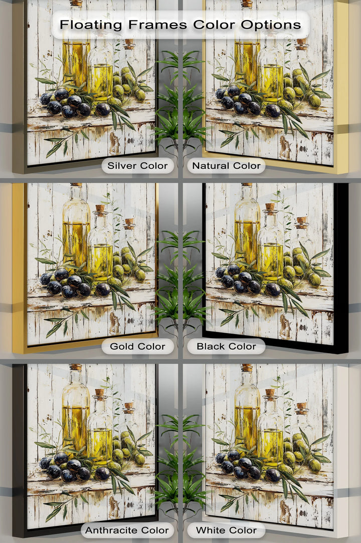 Golden Harvest – Olive Oil Bottles Rustic Kitchen Canvas Print - MyPhotoStation