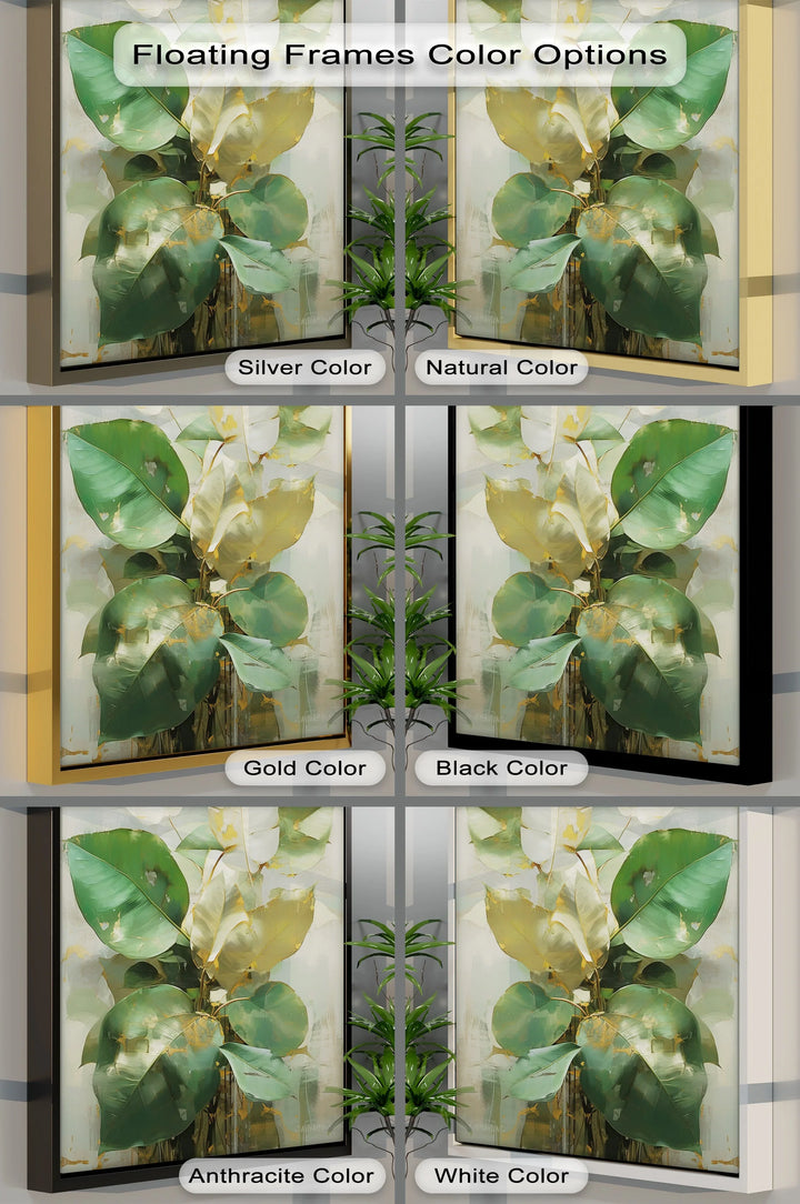Golden-Edged Ficus Leaves – Elegant Green Botanical Canvas Print - MyPhotoStation
