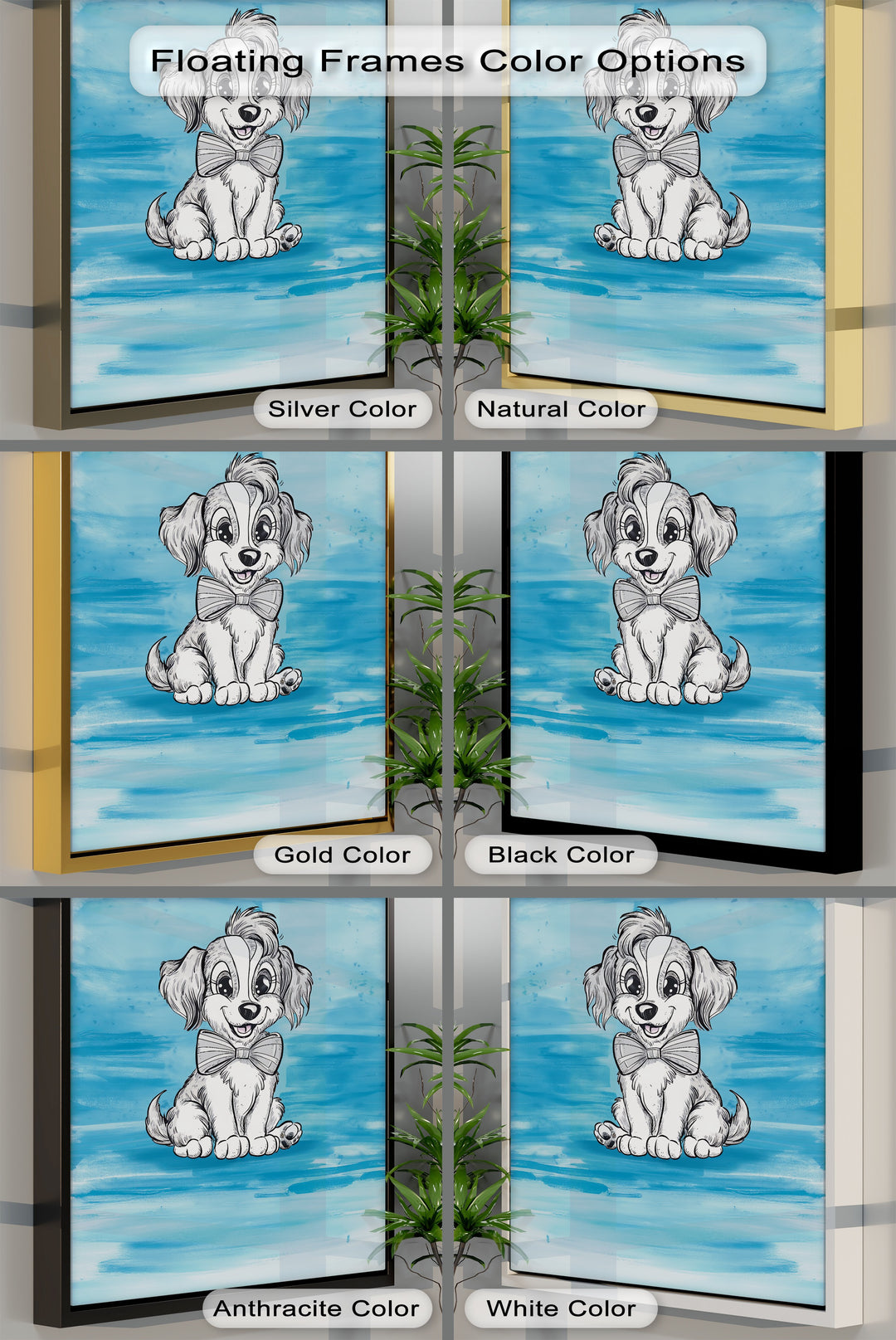 Charming Cartoon Pup with Bowtie - Puppies Canvas Print