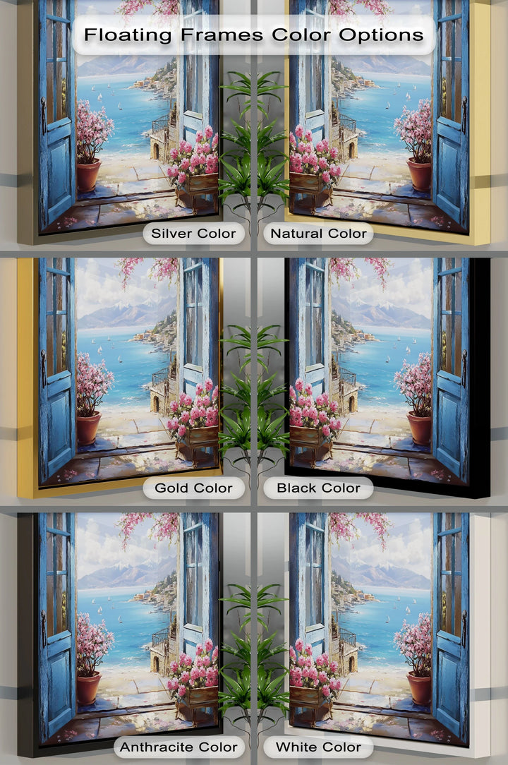 Mediterranean View – Open Window with Coastal Seascape Canvas Print - MyPhotoStation