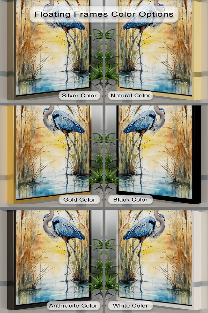 Majestic Blue Heron at Sunset – Serene Waterscape Canvas Print - MyPhotoStation
