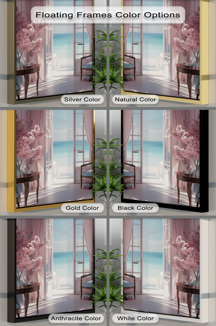 Seaside Serenity – Elegant Room with Ocean View Canvas Print